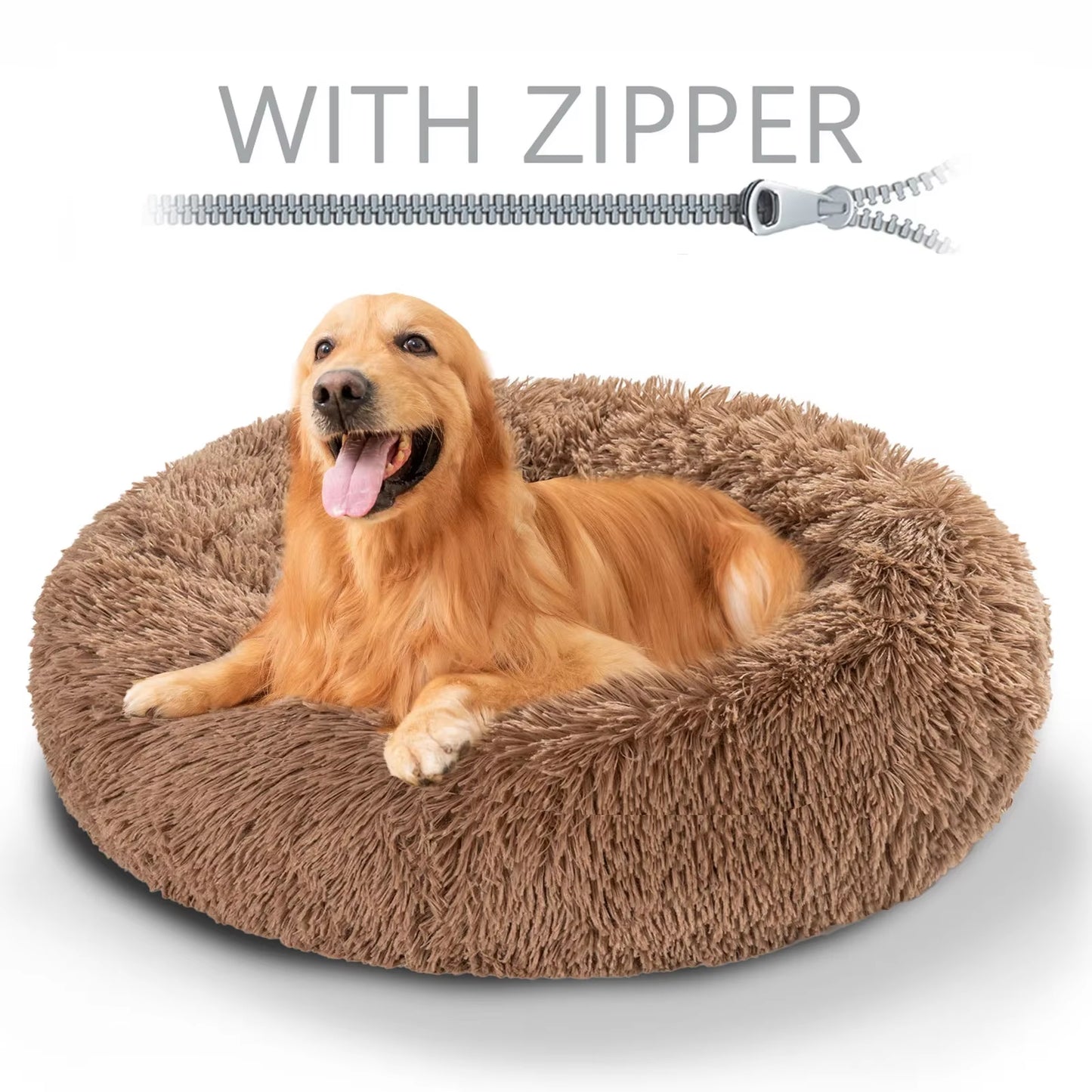 Calming King Fluffy Dog Bed Xxl Xl Sofa Donut Memory Form Long Plush Washable Dog Beds for Medium Portable Dogs Cat Pet Cushion