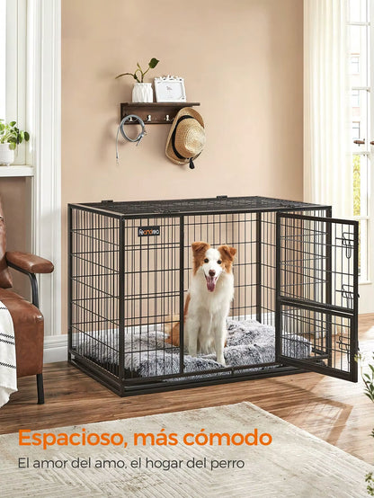 XXL Dog Crate: 122 X 74.5 X 80.5 Cm for Medium/Large Dogs. Double Removable Door, Easy Cleaning. Black.