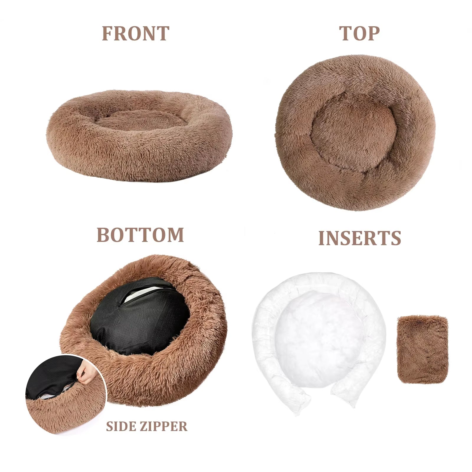 Calming King Fluffy Dog Bed Xxl Xl Sofa Donut Memory Form Long Plush Washable Dog Beds for Medium Portable Dogs Cat Pet Cushion