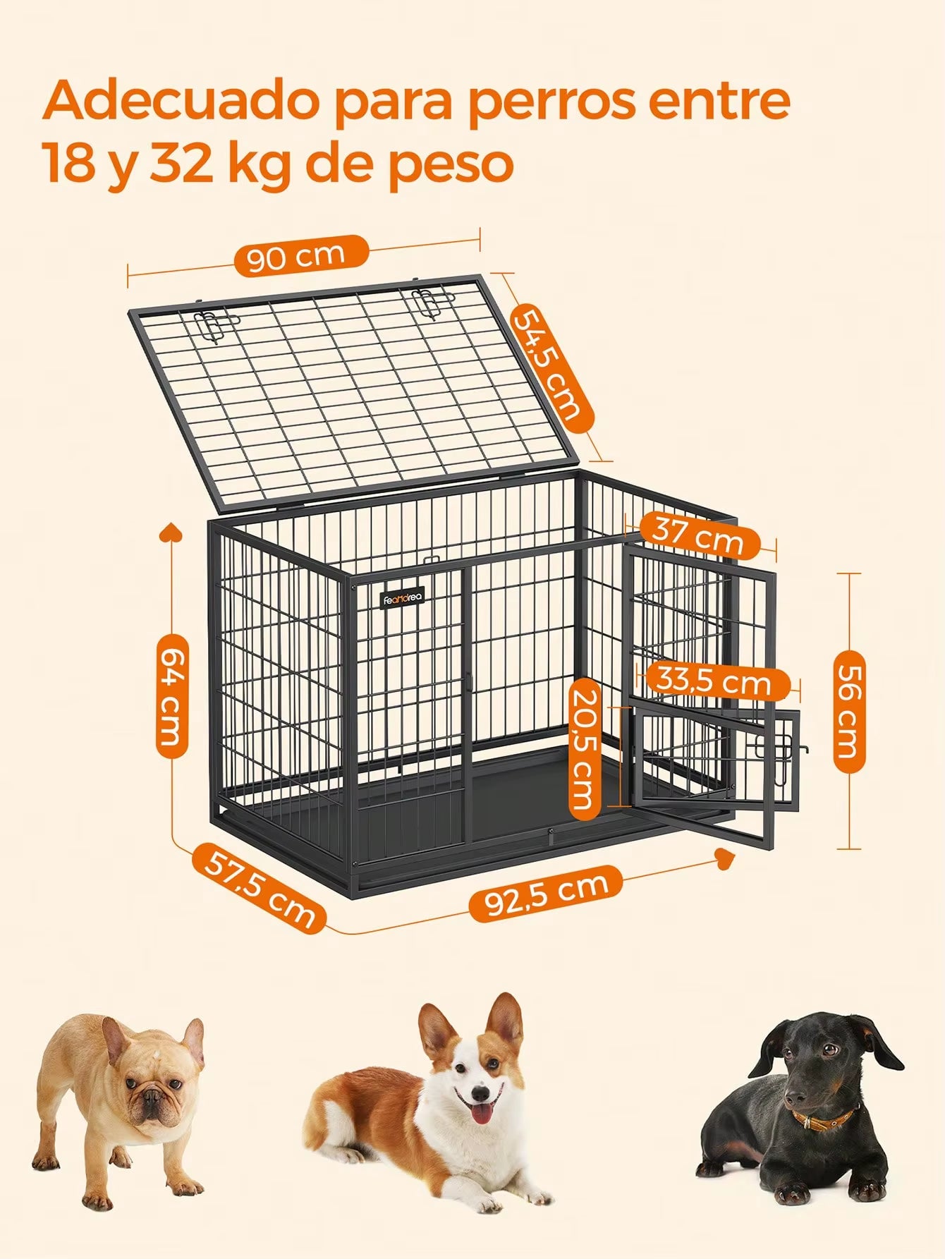 XXL Dog Crate: 122 X 74.5 X 80.5 Cm for Medium/Large Dogs. Double Removable Door, Easy Cleaning. Black.