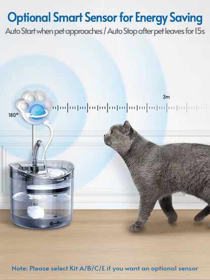 2L Automatic Cat Water Fountain with Faucet Dog Water Dispenser Transparent Filter Drinker Pet Sensor Drinking Feeder