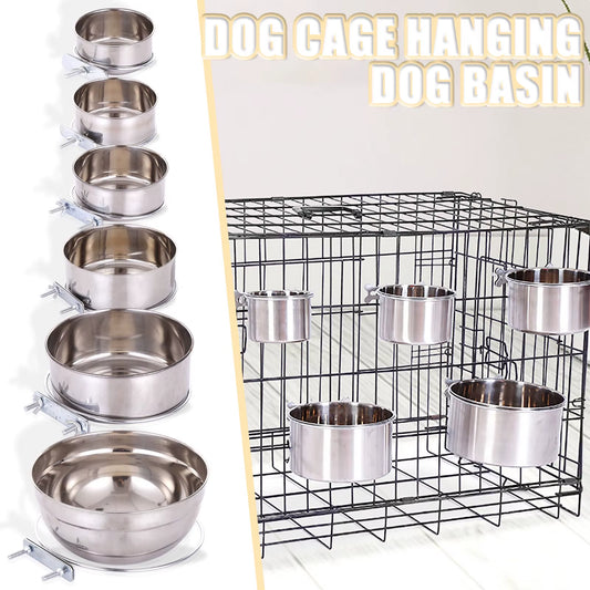 Pets Bowl Dog Feeders Ordinary Stainless Steel Dog Bowl Dog Cage Hanging Fixed Dog Basin Gamelle Chien Миска Для Собак Dog Basin